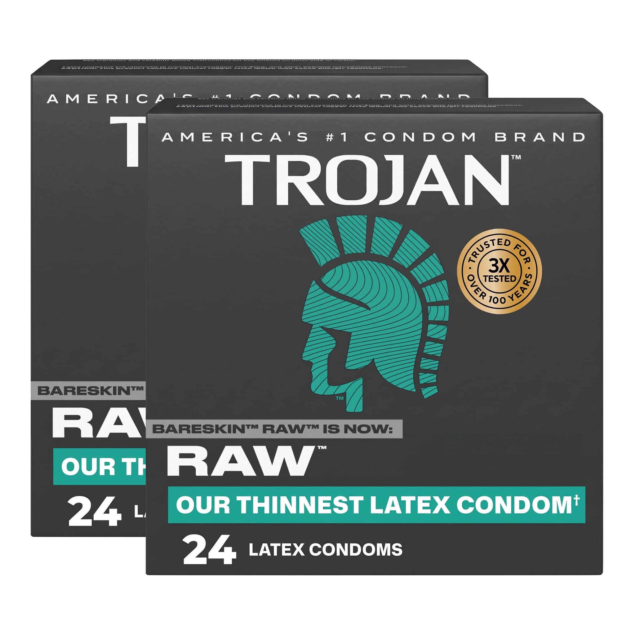 Trojan Raw Latex Lubricated Thin Condoms for Men, America’s Thinnest Latex Condoms, Made from Premium Latex to Help Reduce Risk of Pregnancy and Sexually Transmitted Infections (STIs), 24 Count