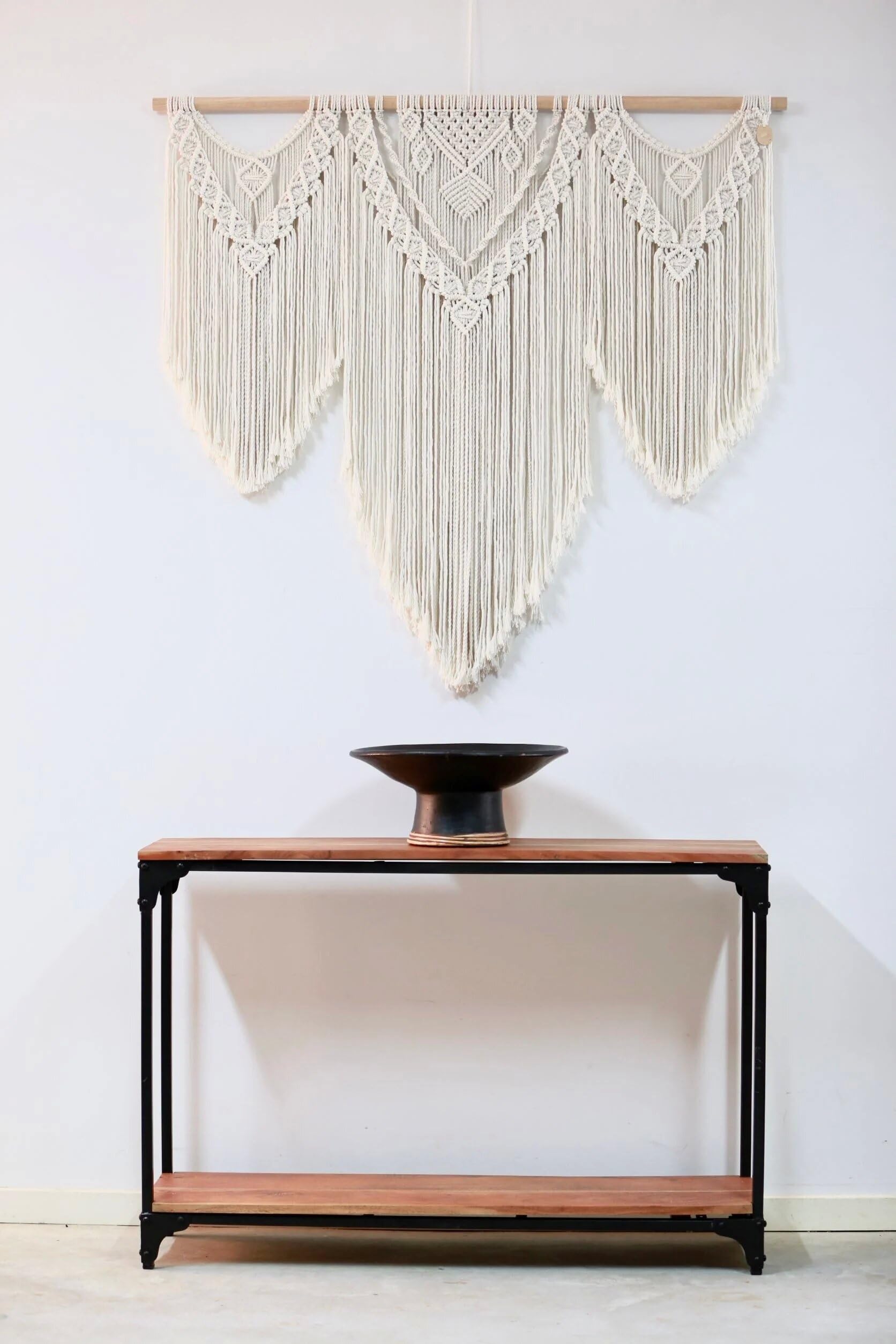 Macramé para colgar en la pared, grande, 44 x 38 pulgadas, decoración de pared para el hogar, tapiz geométrico tejido de algodón sobre cabecero, boda, balcón, dormitorio, sala de estar, 4