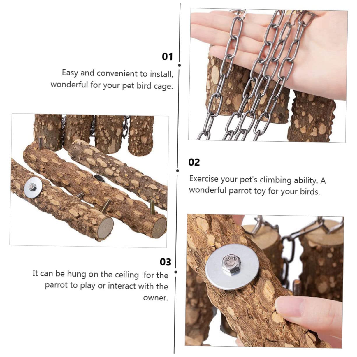 DOITOOL Altalena per Pappagalli in Legno e Acciaio Inox, Supporto per Esercizio e Arrampicata, Adatta per Interazione Proprietario e Gabbie per Uccelli Colore Casuale