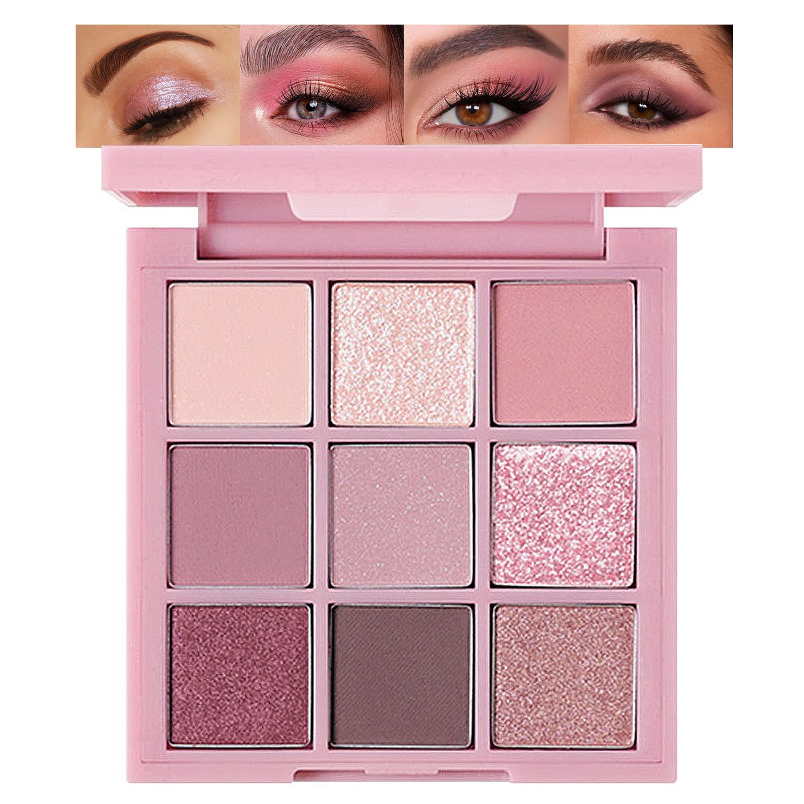 Paleta de sombras de ojos rosa de 9 colores, paleta de sombras de ojos de melocotón altamente pigmentada, Blendable Ledschatenpalete Matte Shimmer, resistente al agua y larga duración, paleta de