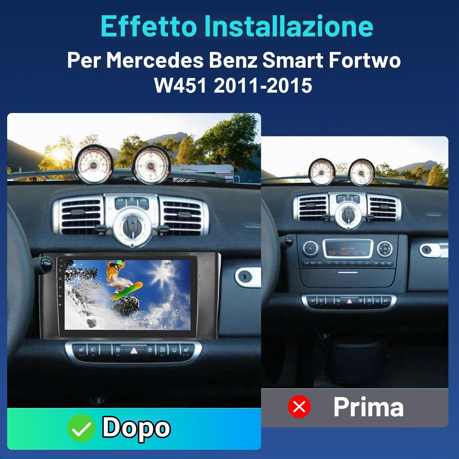 CAMECHO 4G+64G 8Core Qualcomm Android 15 Autoradio per Mercedes Benz Smart Fortwo W451 2011-2015 con Carplay Android Auto, Schermo Auto da 9 Pollici 2Din con GPS WIFI BT FM/RDS DSP SWC Retrocamera+MIC