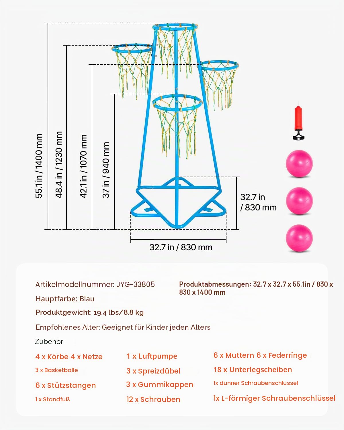 VEVOR Kinder-Basketballkorb Set – Höhenverstellbarer Indoor & Outdoor Mini-Korb mit LED-Anzeige oder Mehrkorb-Design ab 3 Jahren，Indoor mit LED & Zähler