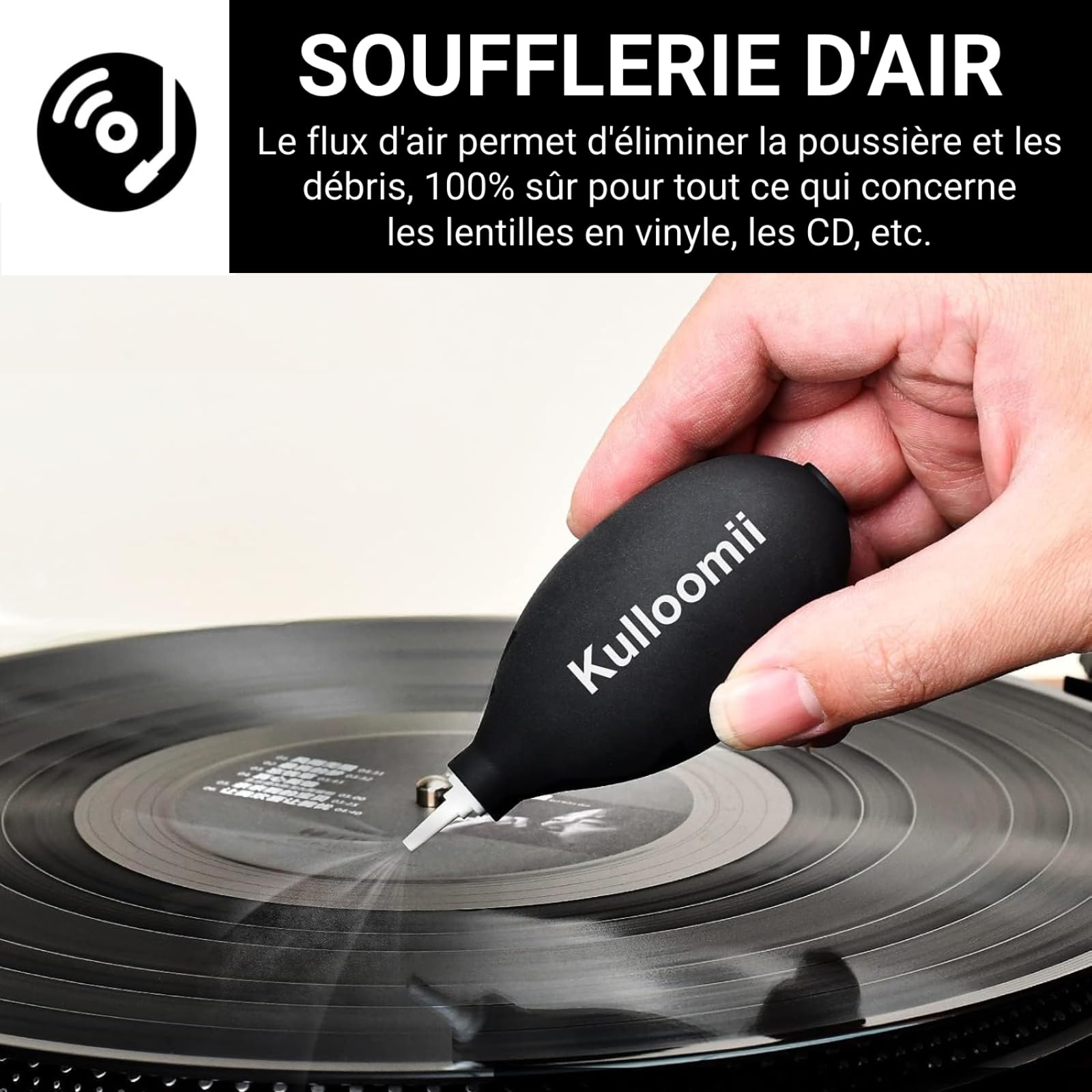Kit Nettoyage Vinyle par Kulloomii | 7-en-1 Nettoyante pour LP Disques Vinyle | Brosse à Disque | Souffleuse d'air | Solution nettoyante pour disques Antistatique