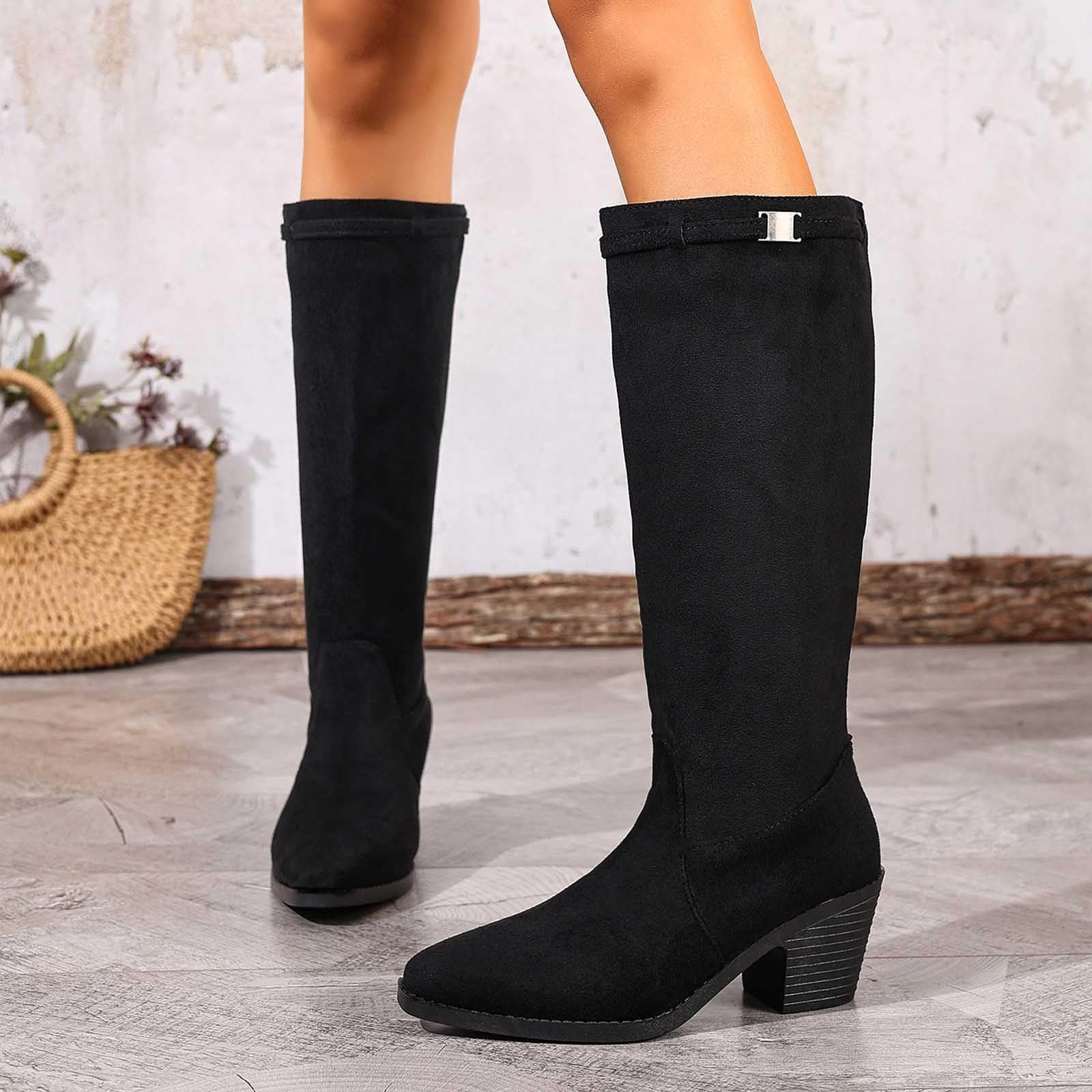 Botas por Encima de la Rodilla Botas de Media Pantorrilla Moda con Interior Forrado y Hebilla, Botines cómodos tacón bajo para otoño e Invierno.