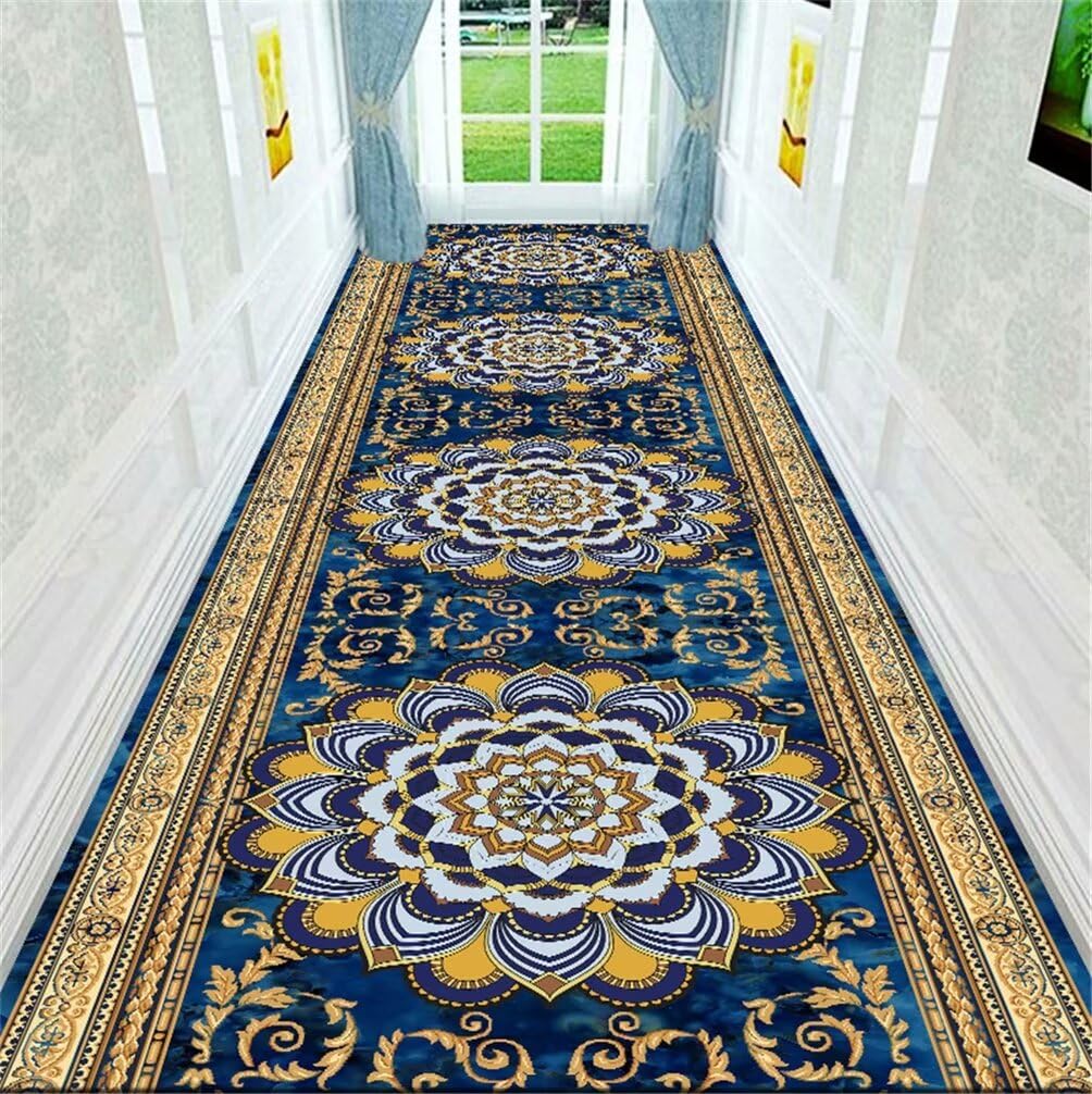 Tapis poil ras facile à entretenir 200x300 cm bleu motifs floraux vintage