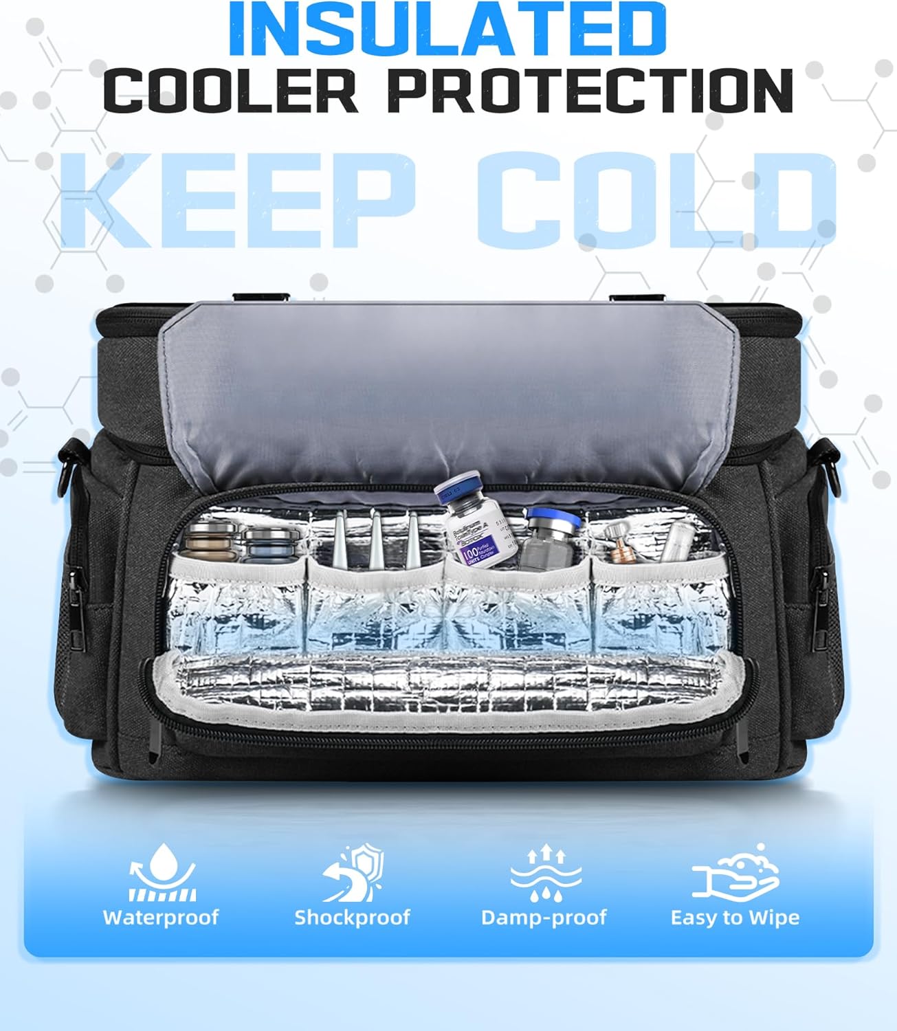 ARCFOX Medicine Storage Bag with Lock, Vintage Canvas Large Pill Bottle Organizer for Men, Double Layers Medication Storage with Portable Travel Pouch Shoulder Strap Handles, Black