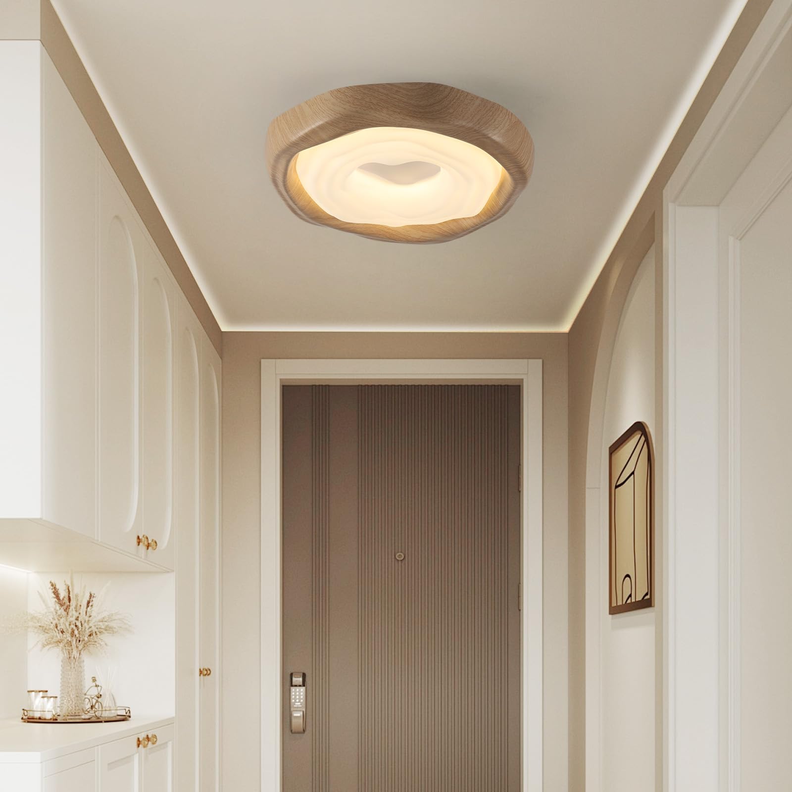 Moderne Led Deckenlampe Schlafzimmer,Natur Holzfarbe Runde Deckenlampe Warmes Licht,D42 Flach Deckenleuchte Wohnzimmer,Mehrschichtig Lampe Decke für Esszimmer,Küche,Lounge,Flur,Büro.