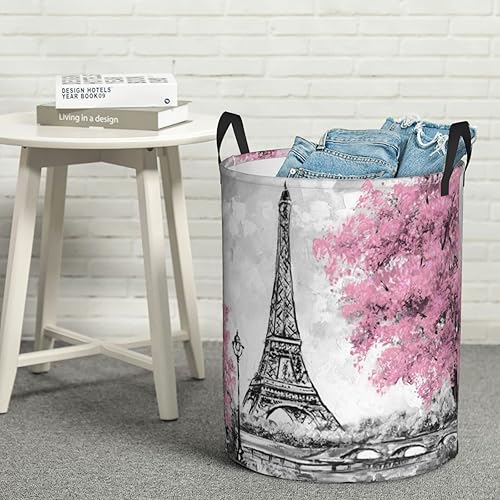 Miniatura 6 de Cesta redonda de 62 l para ropa sucia retro París Torre Eiffel cesta de almacenamiento de revestimiento impermeable organizador Bin para ropa de