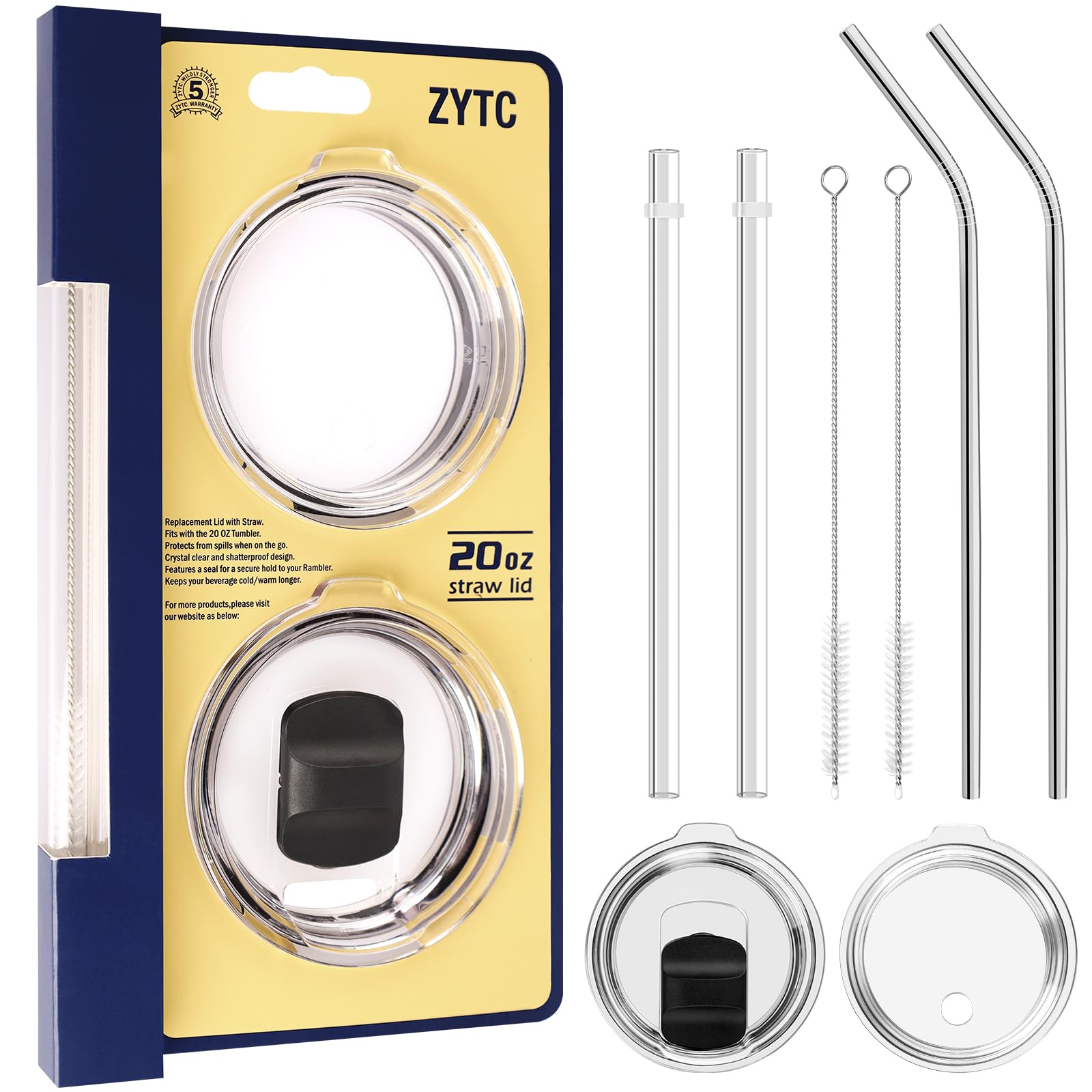 Tumbler Lids for Yeti, Magnetic Replacement Lids Spill Proof Straw Lids for 20 oz Tumbler, 10 oz Mug, 10 oz Lowball, for Rambler, Ozark Trail, Old