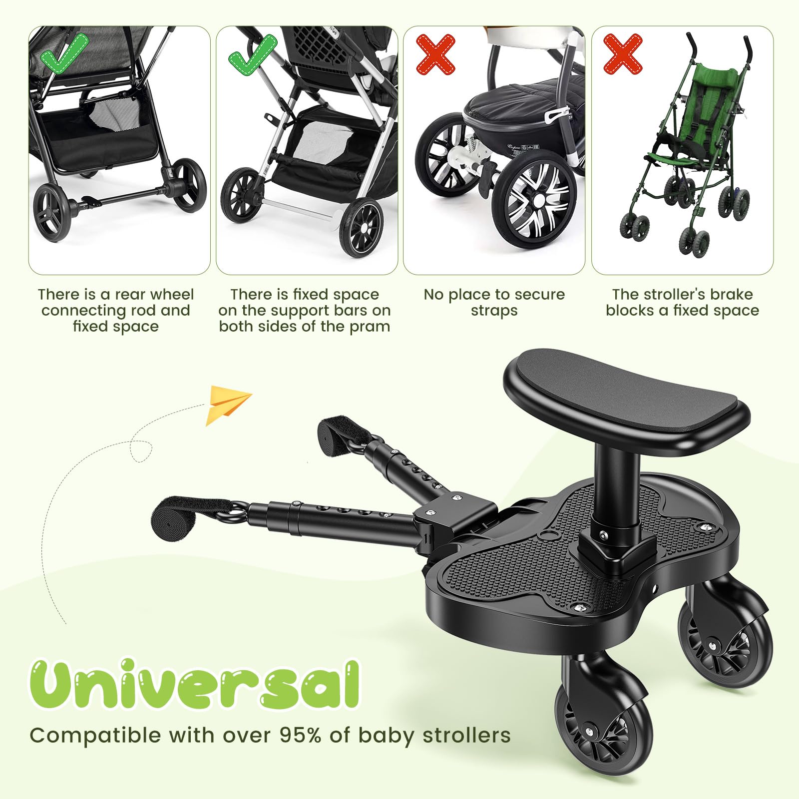 Passeggino universale Skate Passeggino universale portatile Kiddy Boards con cinghia di sospensione, ruote per bambini da 2 a 6 anni (25 kg)