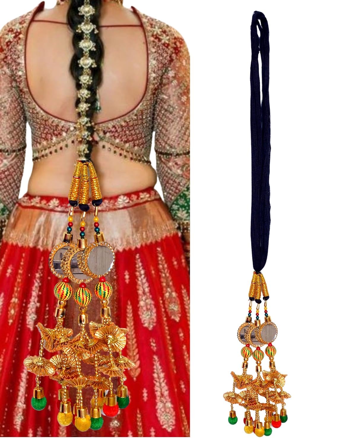 Hand Made Mirror & moti Heavy Desgin Bridal Paranda | Choti | Bridal & Traditional Punjabi Hair Accessory for Women & Girls Traditional Paranda Hair Braid Tassels with Mirror Work Heavy Design Hair Extension Choti Braid Tassles-image-42