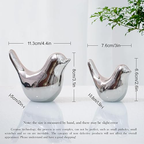 Vista 4 de Notakia Estatuas de pájaros plateados, decoración del hogar, adornos decorativos de estilo moderno para decoración de mesa plateada, sala de estar
