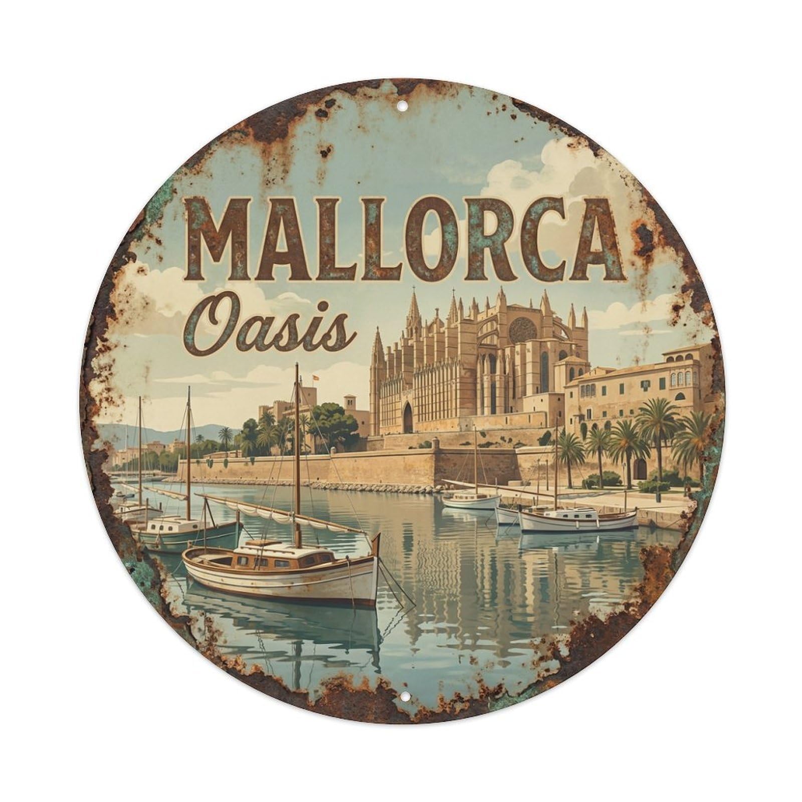 Fyrn Style Metal Tin Sign Vintage Travel Mallorca Spain Haven