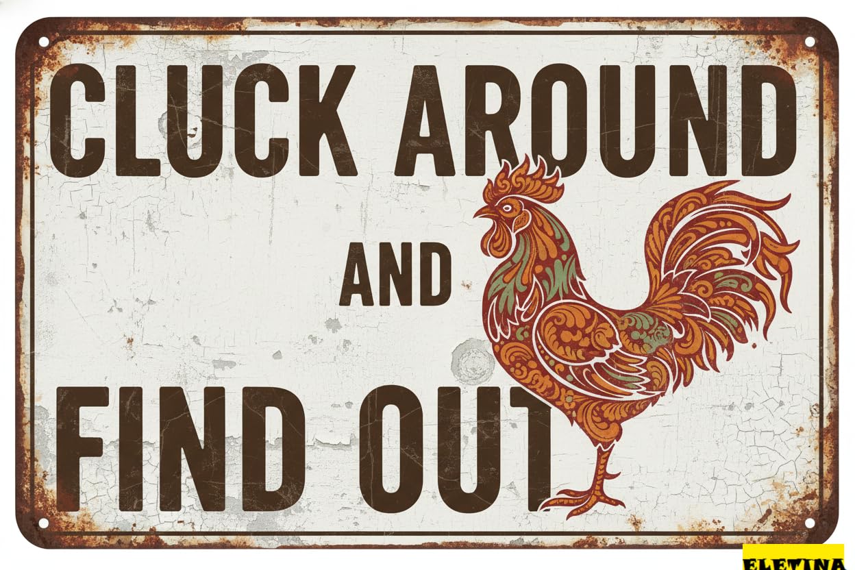 Vintage Metal Tin Sign for Chicken Wall Decor,Colorful Farm Chicken Coop,cluck Around And Find Out rustic Farmhouse Decor Kitchen Coop Barn Yard,8x12 Inch Private Property Decorative