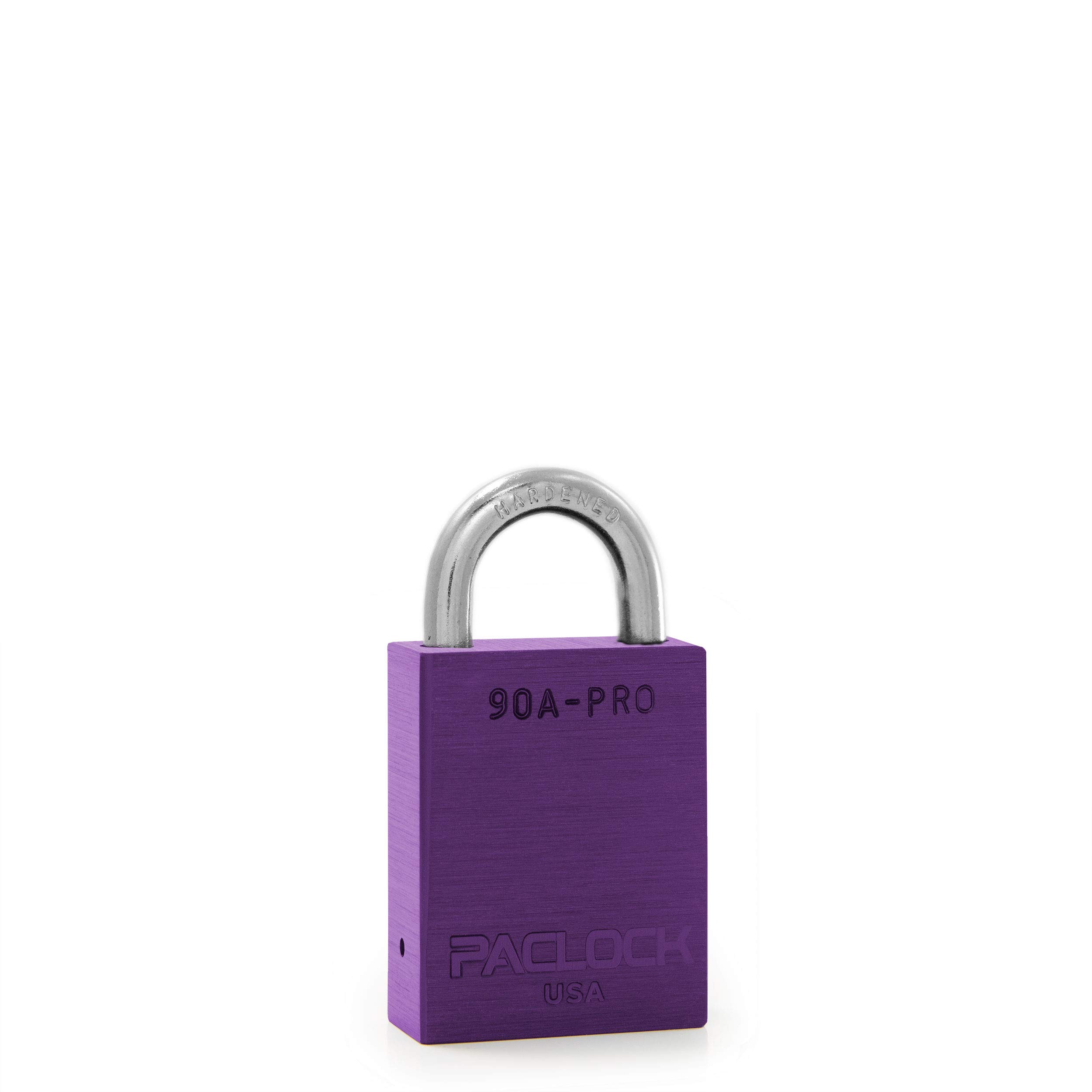 PACLOCK's 90A-PRO Padlock, 1/4" Diameter Hard. Steel Shackle, 3/4" Tall, High Performance 7-Pin Cylinder w/ 1 Key, Keyed Alike, Purple