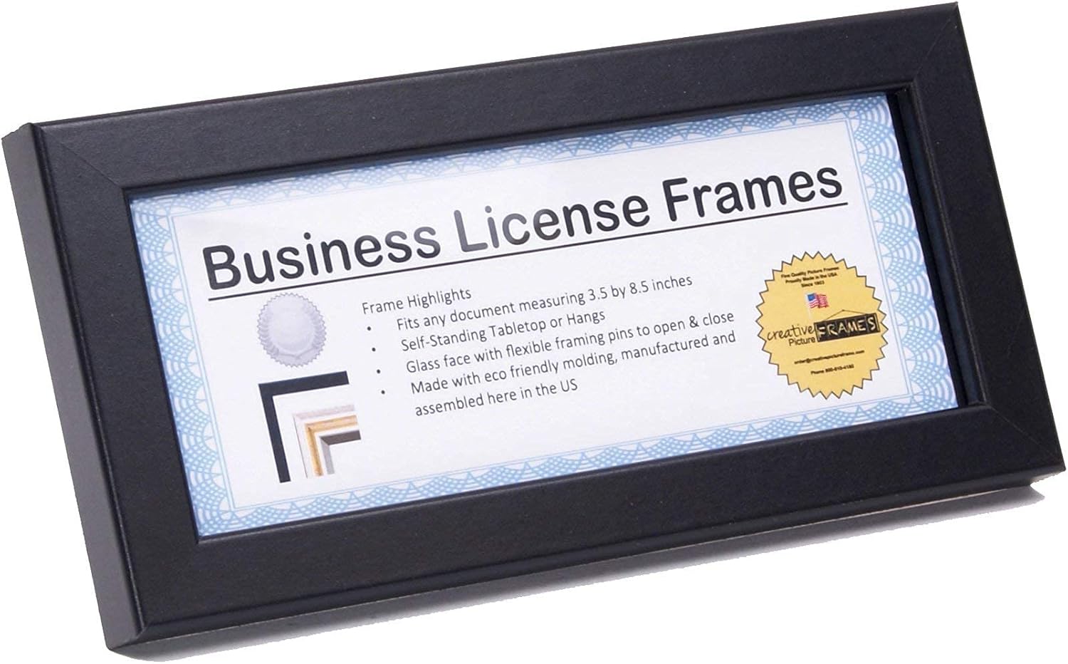 Creative Picture Frames [3.5x8.5bk Professional Black Business License Certificate Frame, Holds 3.5 by 8.5 inch Media, Self-Standing with Wall Hanger (Pack of 2)