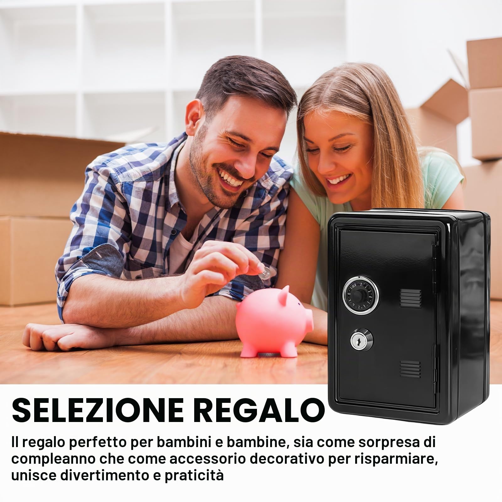 Salvadanaio a forma di salvadanaio, cassaforte con chiave, salvadanaio, sicurezza Metal Money Bank con chiave (18 x 12 x 10 cm)