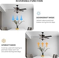 Vista 2 de CROSSIO Moderno ventilador de techo de cristal con control remoto para dormitorio, sala de estar (negro, 2, 50 pulgadas)