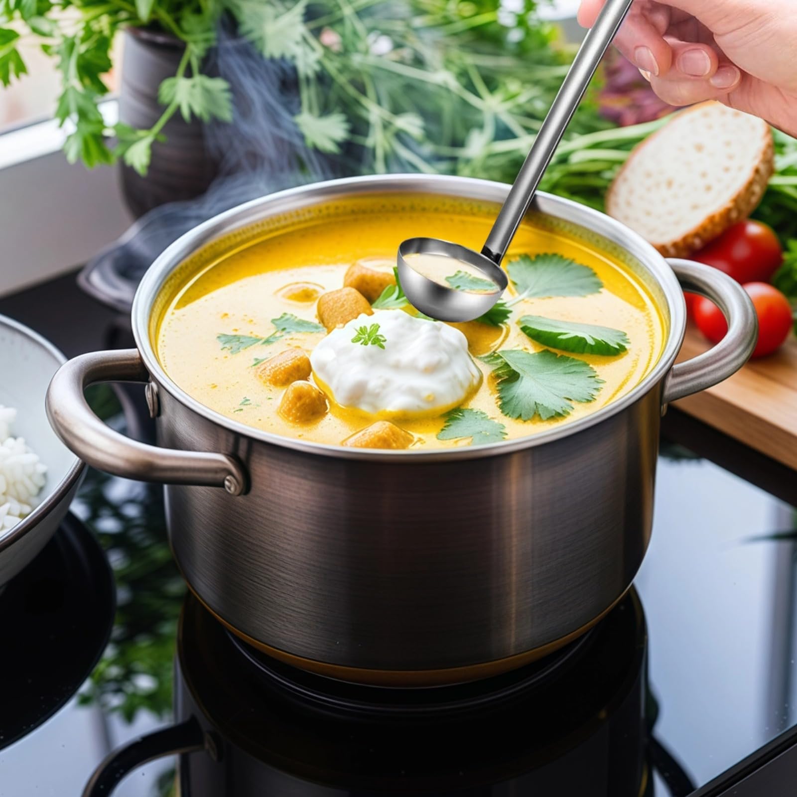 10 Stk. Suppenkellen aus Edelstahl, 2 oz Portionskellen mit Haken und Messmarkierungen, 10 Zoll langer Griff, Metallschöpflöffel für Restaurant, Catering, Küche zu Hause und Haushalt