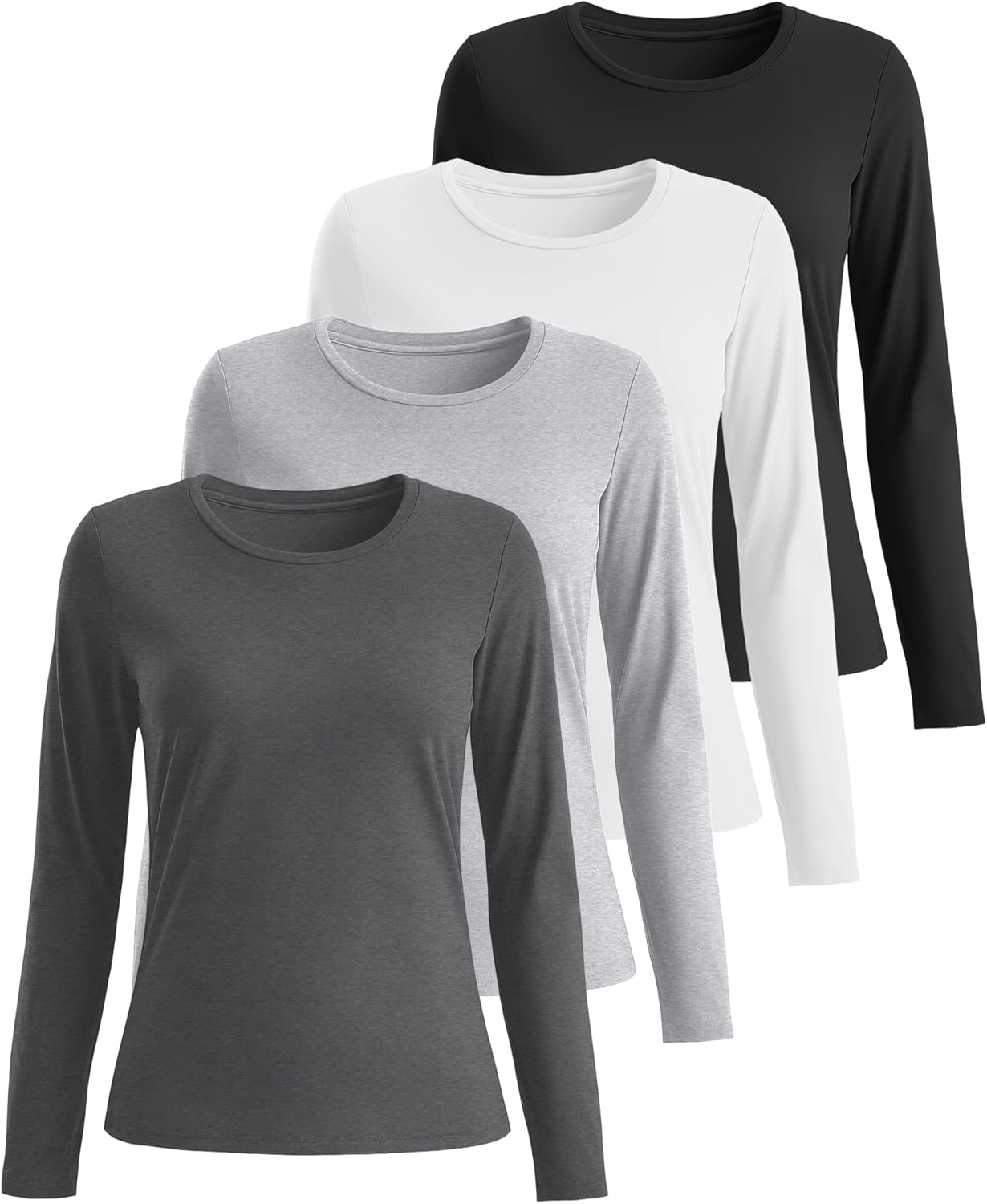 4 Pack Women's Plus Size Long Sleeve Shirts, Crew Neck Slim Fit Tunic T Shirt Casual Basic Tops - Image 3