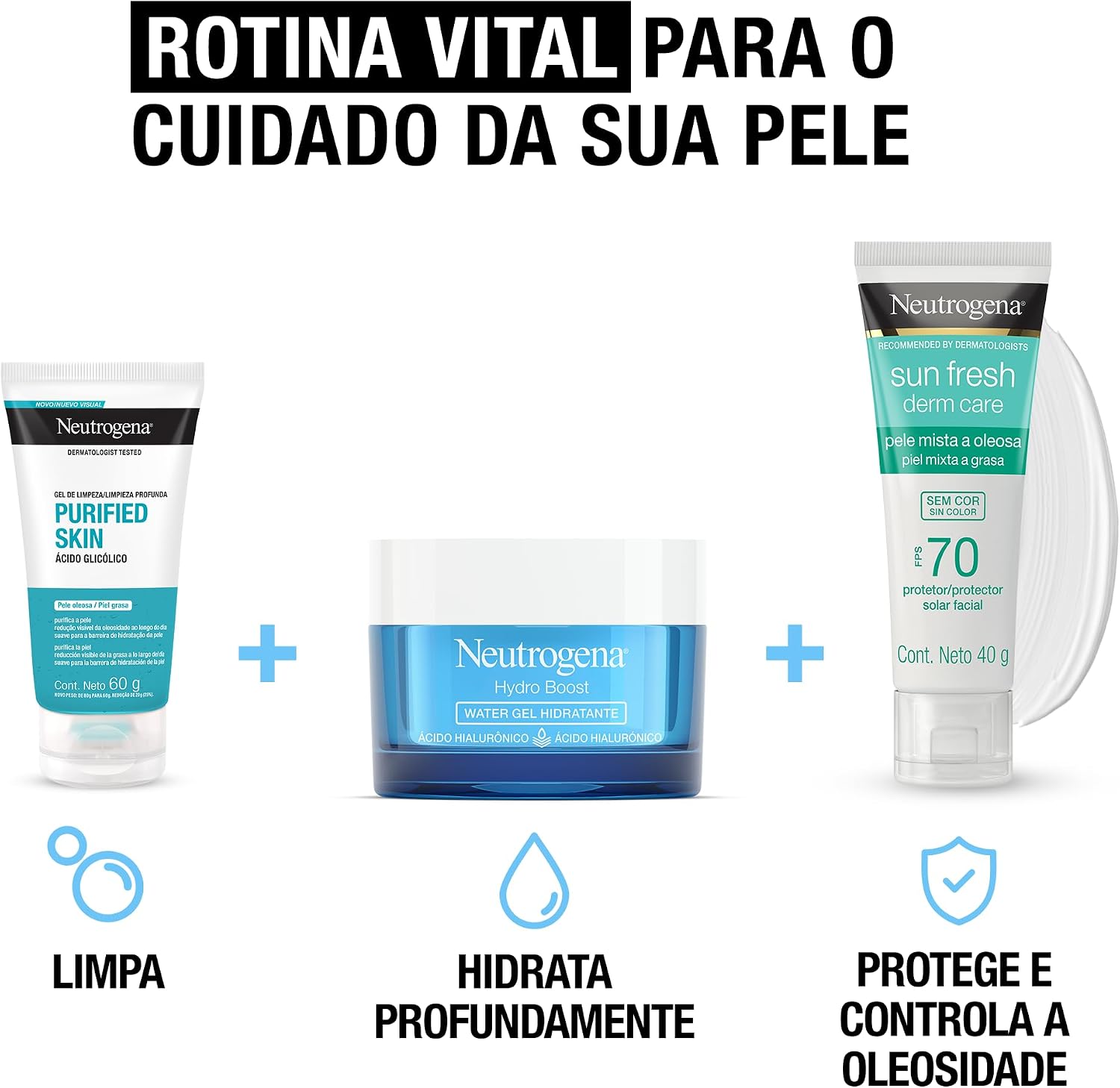 Protetor Solar Facial Para Pele Oleosa Derm Care, FPS 70, Sem Cor, Kit com 2 Unidades de 40g