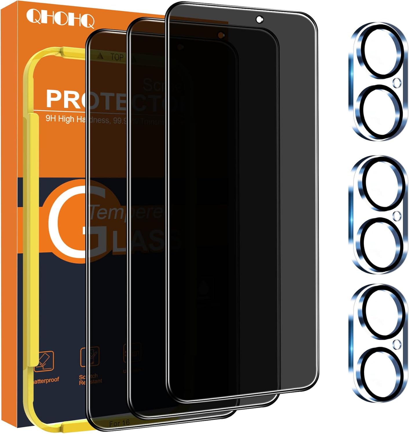 QHOHQ Privacy Screen Protector for iPhone 16 + Camera Lens
