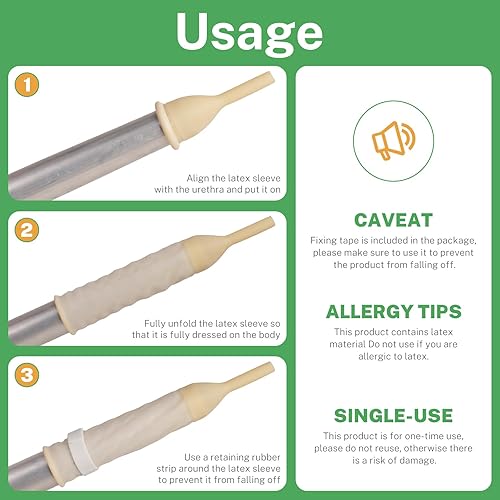Miniatura 5 de 20 catéteres externos para condones para hombres, a prueba de fugas, catéteres de condón de látex para incontinencia urinaria con tiras adhesivas,