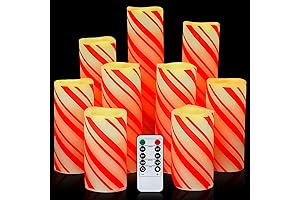 VIHOSE Candy Cane Pillar Christmas Flameless Candles