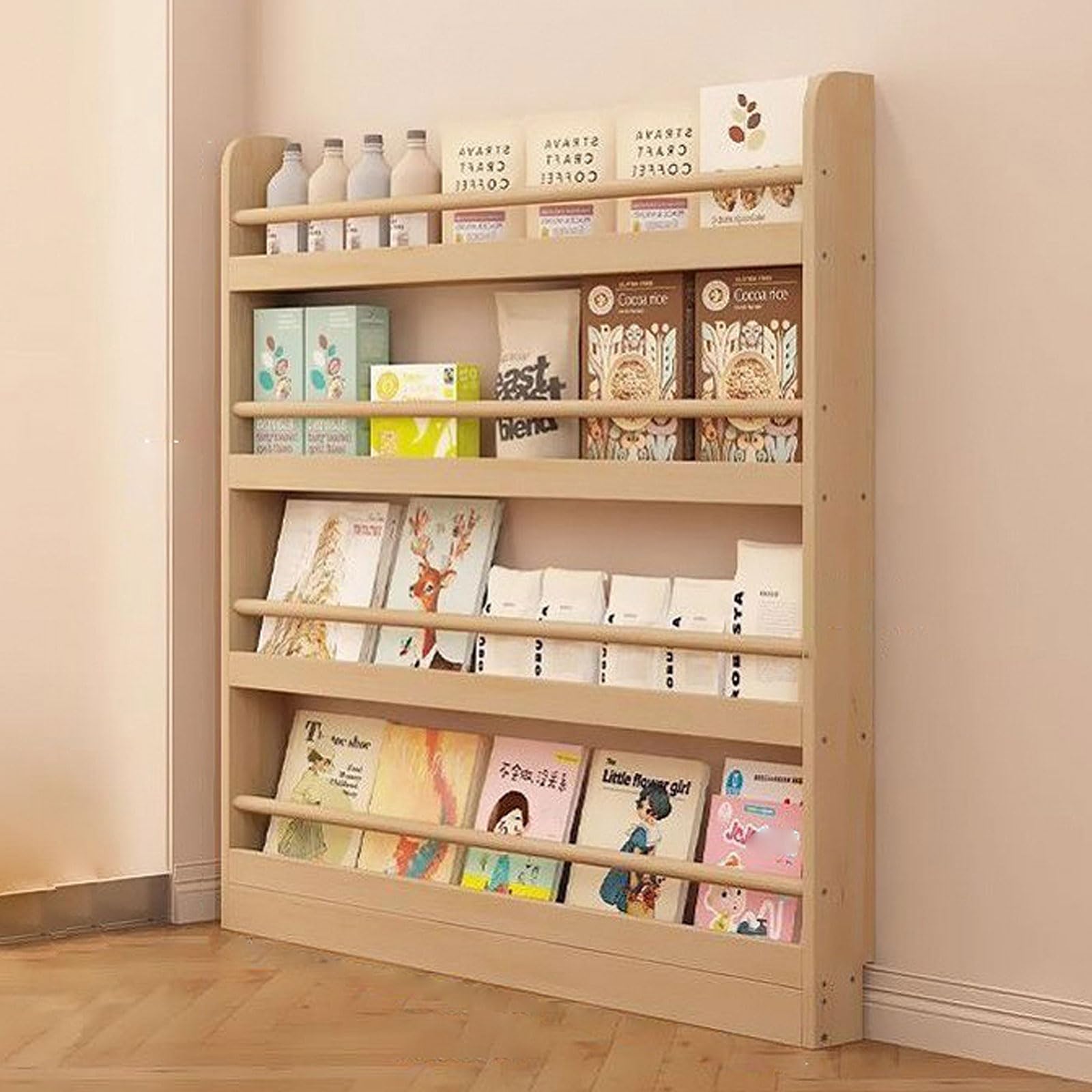 Onxyrbyte Wooden Behind Door Bookshelf,Behind The Door Open Storage Rack Shelf,Tall Narrow Book Shelf Behind Door,Thin Space Savers Standing Shelf,for Bedroom,Living Room And Nursery