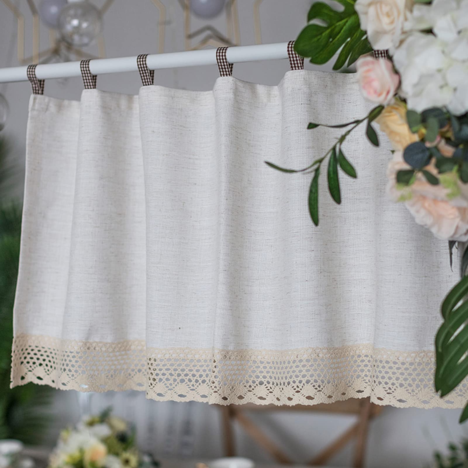 Rideaux de cuisine LUNEZY en coton et lin style campagnard pour demi-fenêtre