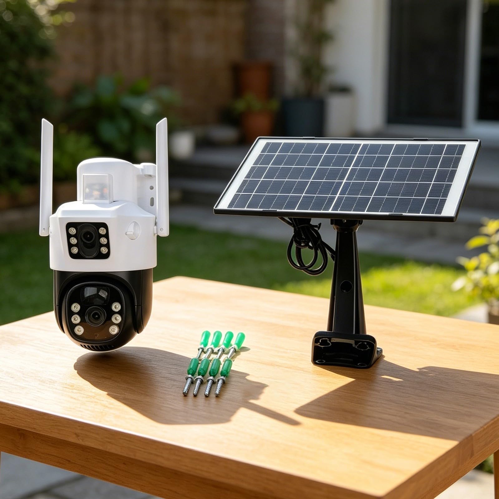 Cámara de seguridad solar de doble lente para exteriores, 4 MP, 4 G, PTZ, inalámbrica, CCTV con zoom panorámico y color para visión nocturna, detección de IA IP66 para prueba blanca (cámara