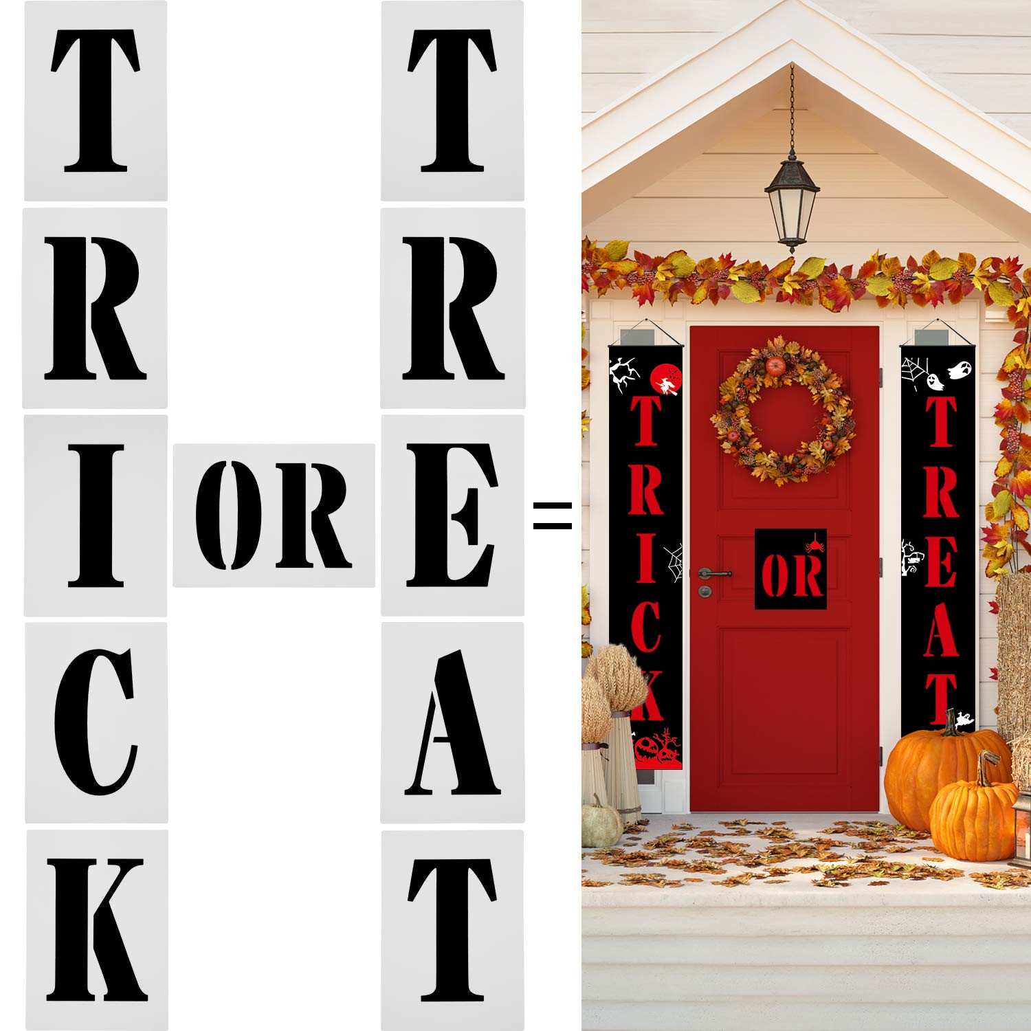 Buy 8 Pieces Halloween Trick or Treat Sign Stencils Halloween Porch