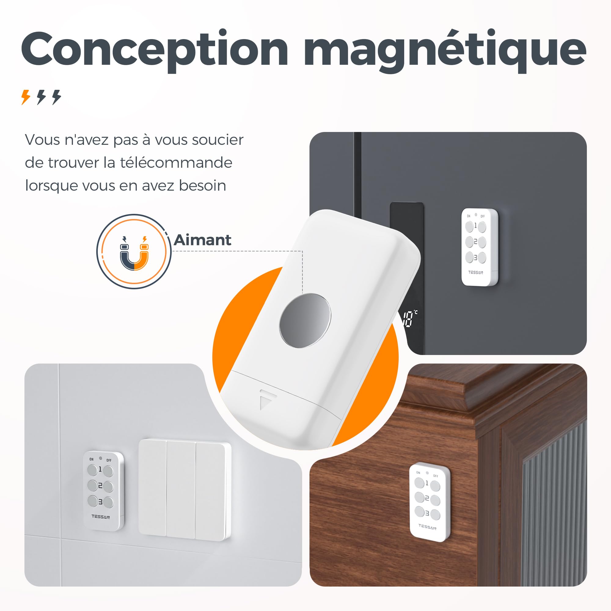 TESSAN Jeu de Prise Telecommande sans Fil, Portée 30,5 M, 3600 W Intérieures Prise Electrique avec Telecommande et Interrupteur, pour Décoration, Électroménager, Éclairage, Lot de 3