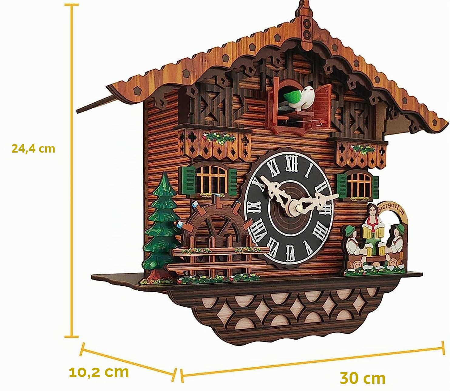 Horloge coucou en bois faite à la main - Chalet de forêt - Horloge à quartz pour décoration de salon (24,4 cm)