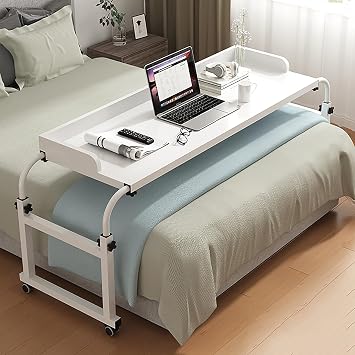 Bedtable, Overbed Table with Wheels,Over The Bed Table with Wheels Over Bed Table with Wheels Adjustable Height Height Adjustable Mobile Table Works as Laptop Cart Computer Table Bed Table