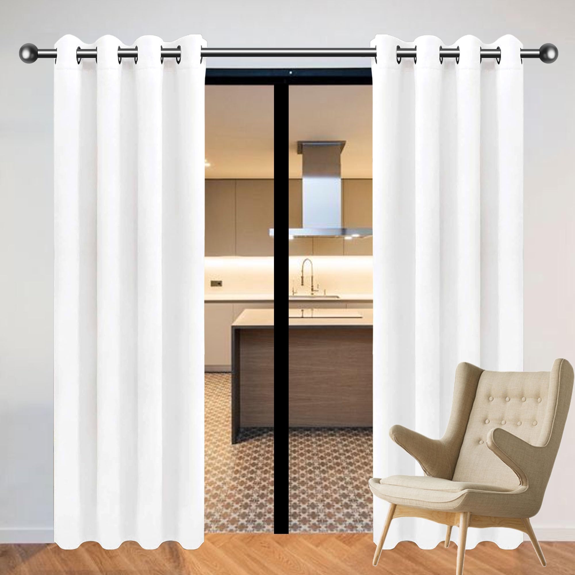 Rideau thermique isolant anti chaleur blanc 190x173 cm avec rideaux occultants à oeillets