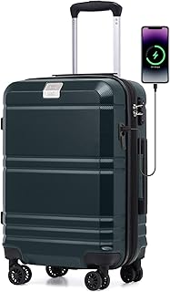 LONG VACATION 20-inch Hardside Expandable Carry-On — Spinner Wheels, TSA Lock & USB (Dark Green)