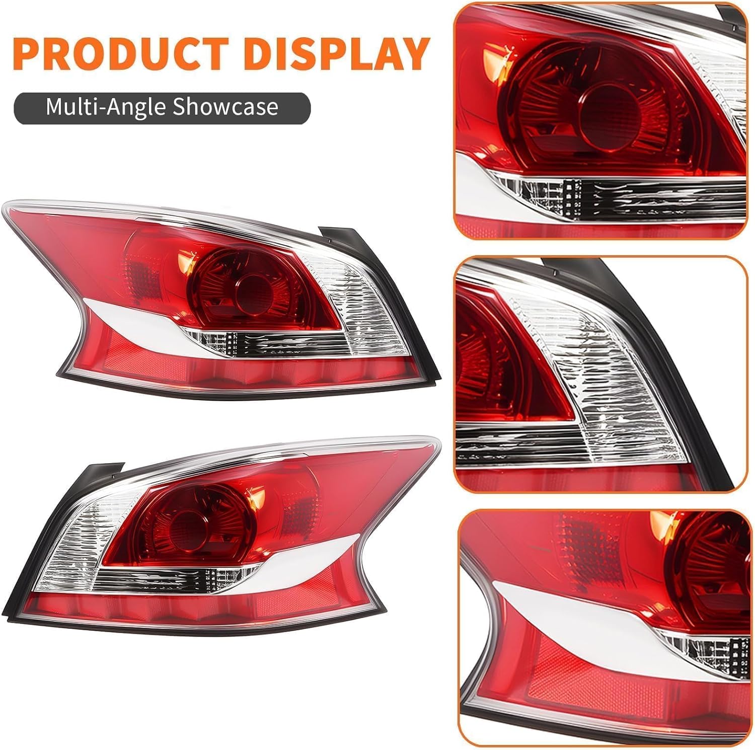 Halogen Tail Lights w/o Bulbs Compatible with Altima 4-Door Sedan 2013 2014 2015 Taillights Rear Brake Lamp Left & Right Side NI2800195 NI2801195