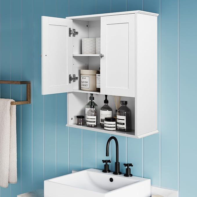 Armario de baño empotrado en pared sobre inodoro, armario blanco de madera de 24x30 pulgadas para almacenamiento en baño, cocina, dormitorio y lavandería miniatura 3