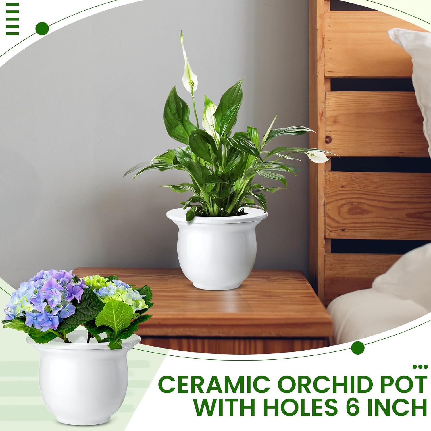 Suclain 2 Pack Ceramic African Violet Pots Self Watering Plant Pot Effortless Self Watering Plant Flower for Busy Lovers, Indoor(White,6.5 Inch)