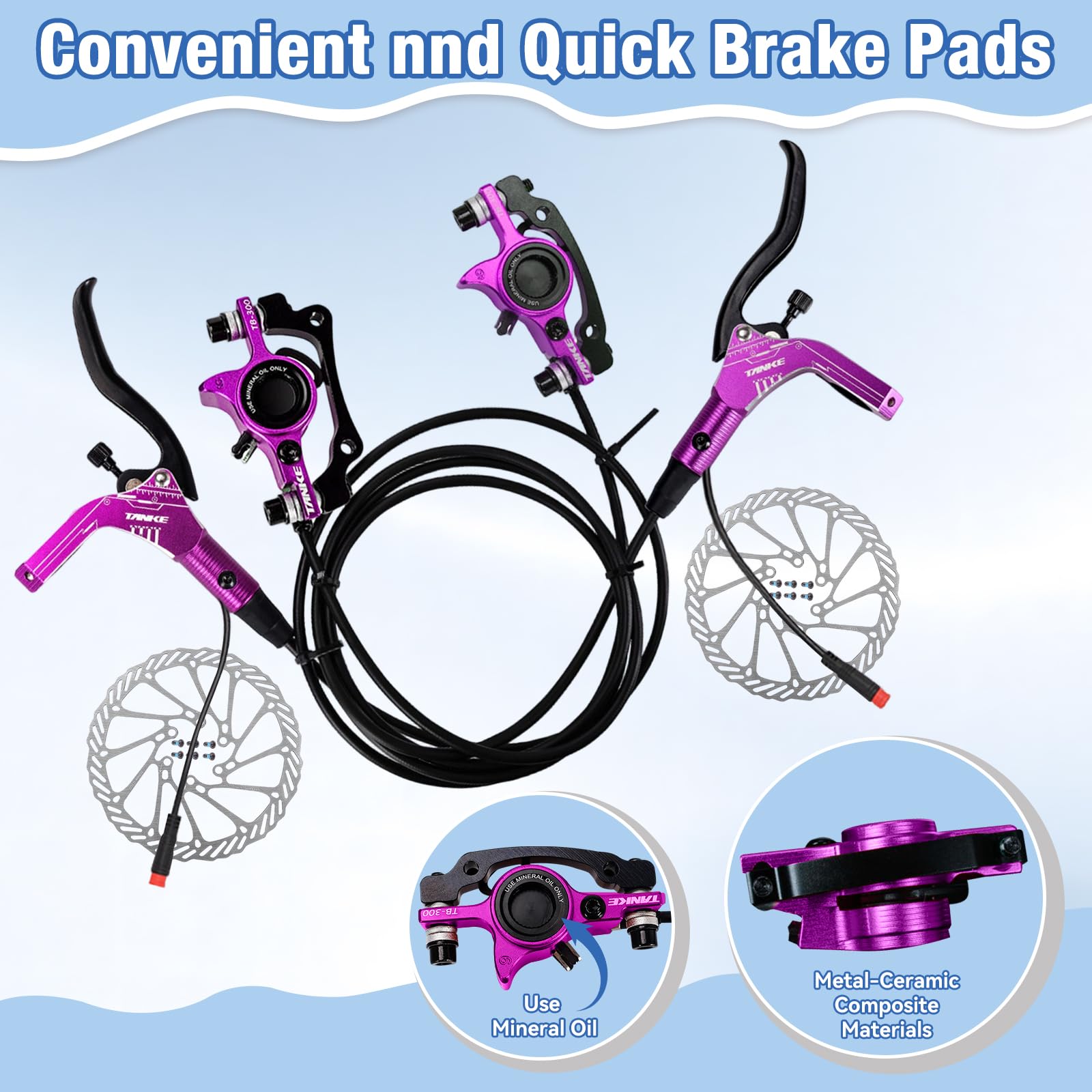 Buachois Fahrrad Scheibenbremssätze, Hydraulisches E-Bike Bremsenkit mit 160-mm-Bremsscheiben, Links vorne 89 cm und rechts hinten 147 cm Öldruck Bremssattelhebel für Elektrofahrrad Roller