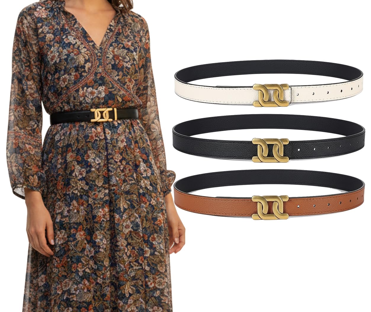 WildHorn Waist Belt for Women Dresses, Fashion Ladies Belts for Women, Slim Womens Belts for Dress, Blazer, Suit, Waist Belts with Gold Buckle
