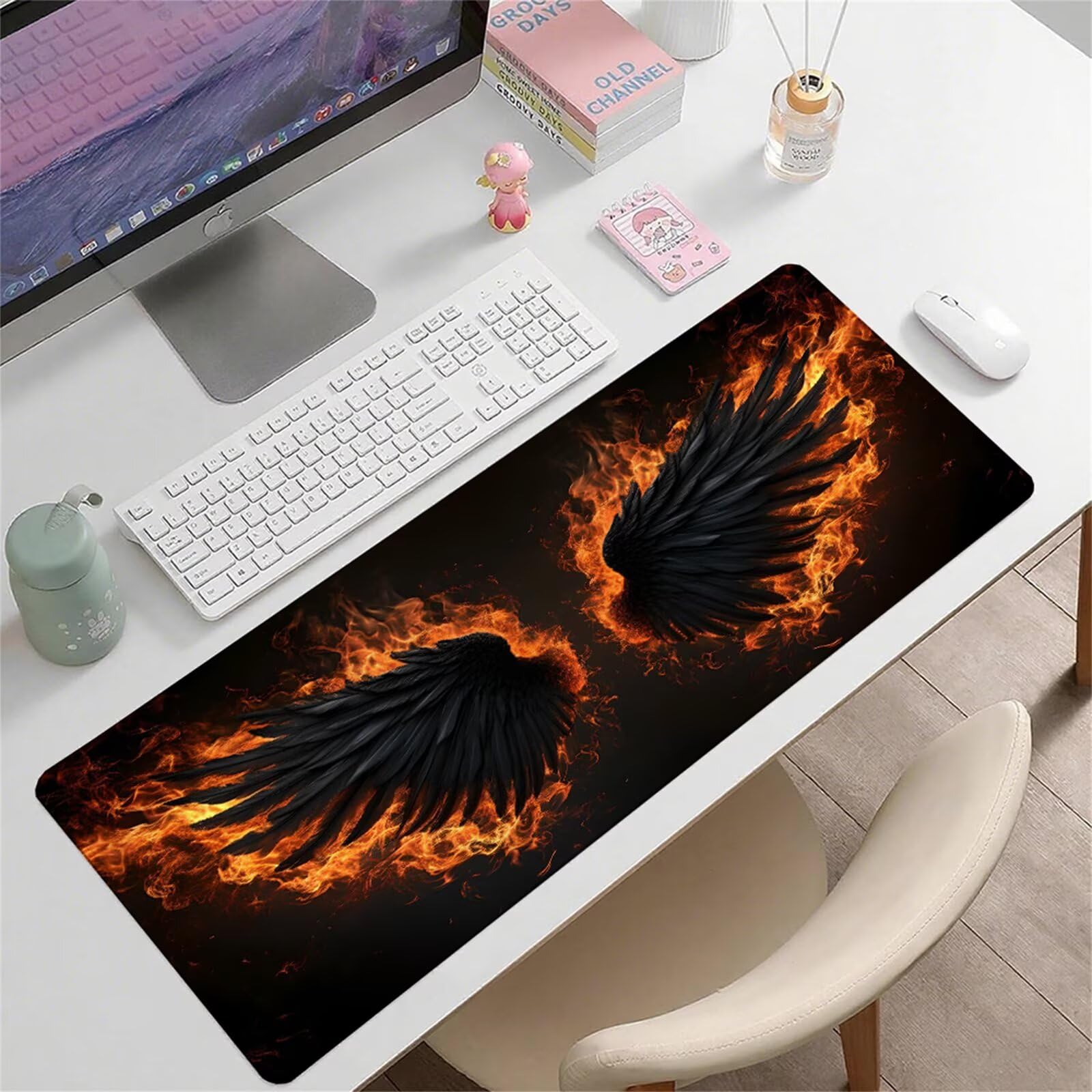 Czarna podkładka pod mysz XXL 1400 x 600 x 3 mm skrzydło pod rękę biurko akcesoria antypoślizgowa gumowa podstawa i szyte krawędzie podkładka pod mysz dla graczy do dekoracji biura dekoracyjnego