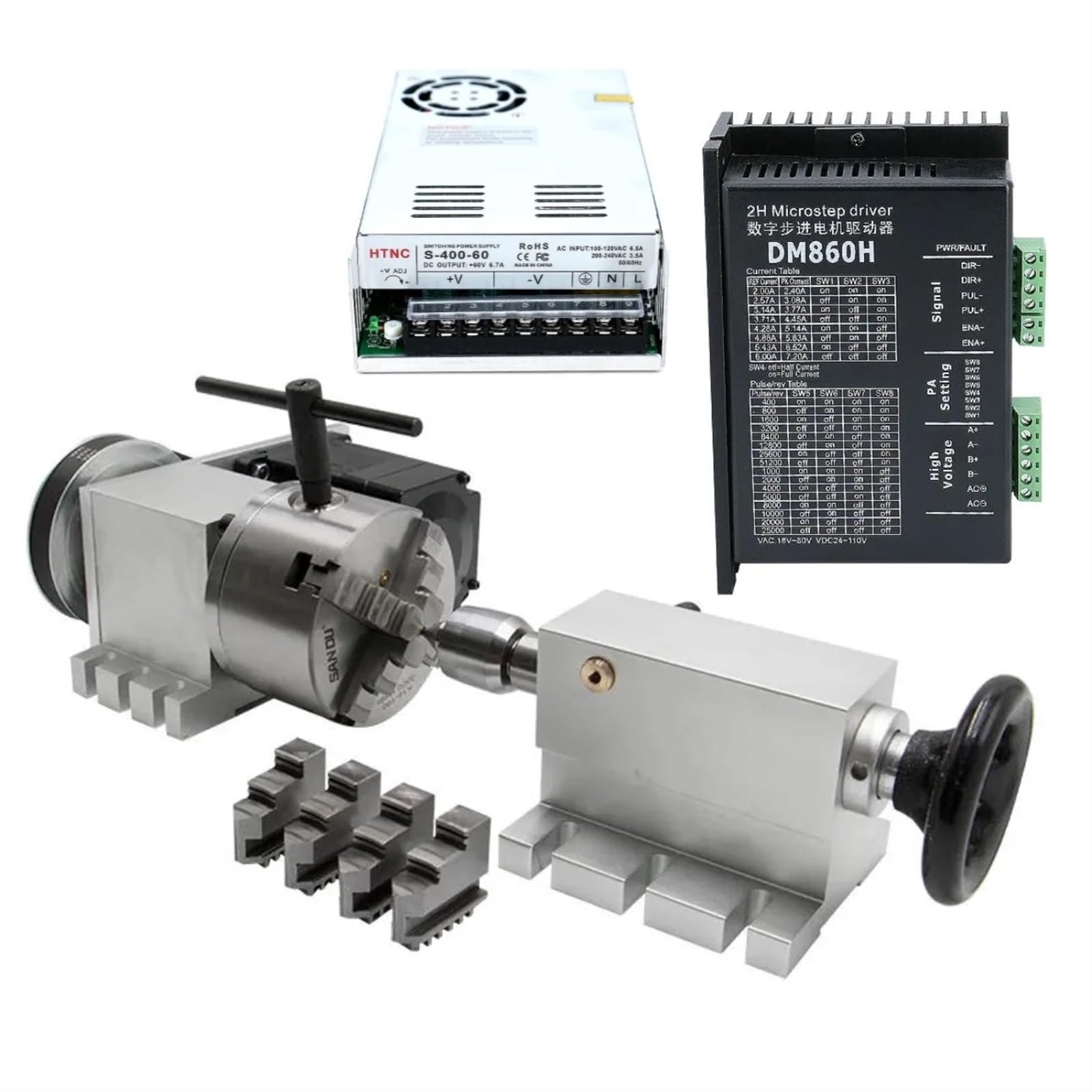 ONGCPQPEO 34 stepper motor (4:1) K12-100mm 4 Jaw Chuck 4th axis A aixs rotary axis + tailstock for router(Figure 3)