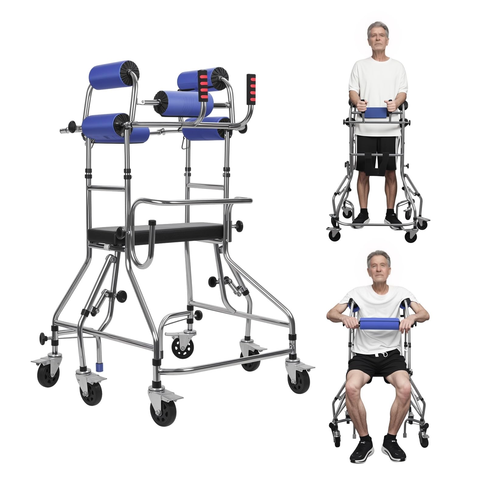 Adult Walker for Seniors Hemiplegia Rehabilitation Standing Frame, Walker Aid for The Disabled, Anti Recline, Lower Limb Training, Adjustable Width and Height, Walking Aid for The Disabled H