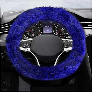 Fluffy Steering Wheel Cover, 15 Inch Anti-Slip Microfiber Plush Fuzzy Steering Wheel Cover, Winter Warm Elastic Fuzzy Steering Wheel Covers for Women and Men, Car Accessories (Blue)