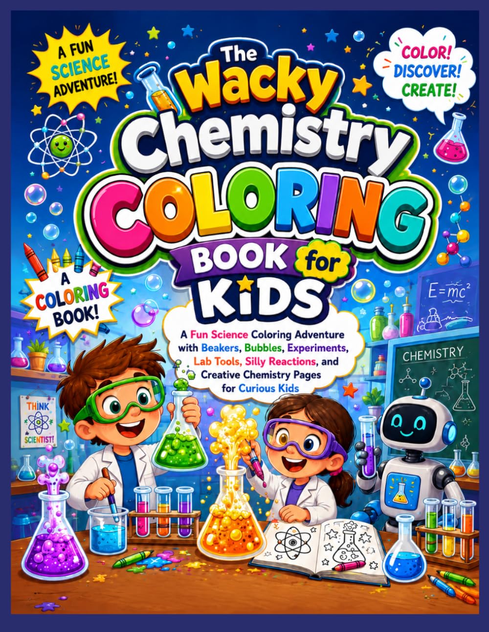 The Wacky Chemistry Coloring Book for Kids: A Fun Science Coloring Adventure with Beakers, Bubbles, Experiments, Lab Tools, Silly Reactions, and Creative Chemistry Pages for Curious Kids