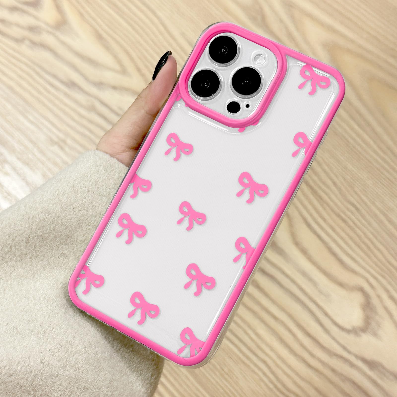 EYZUTAK Case for iPhone 15 Pro, Clear Cute Ribbon Bowknot Pattern Aesthetic Transparent Phone Case Raised Camera Protection Stylish Slim Soft Durable