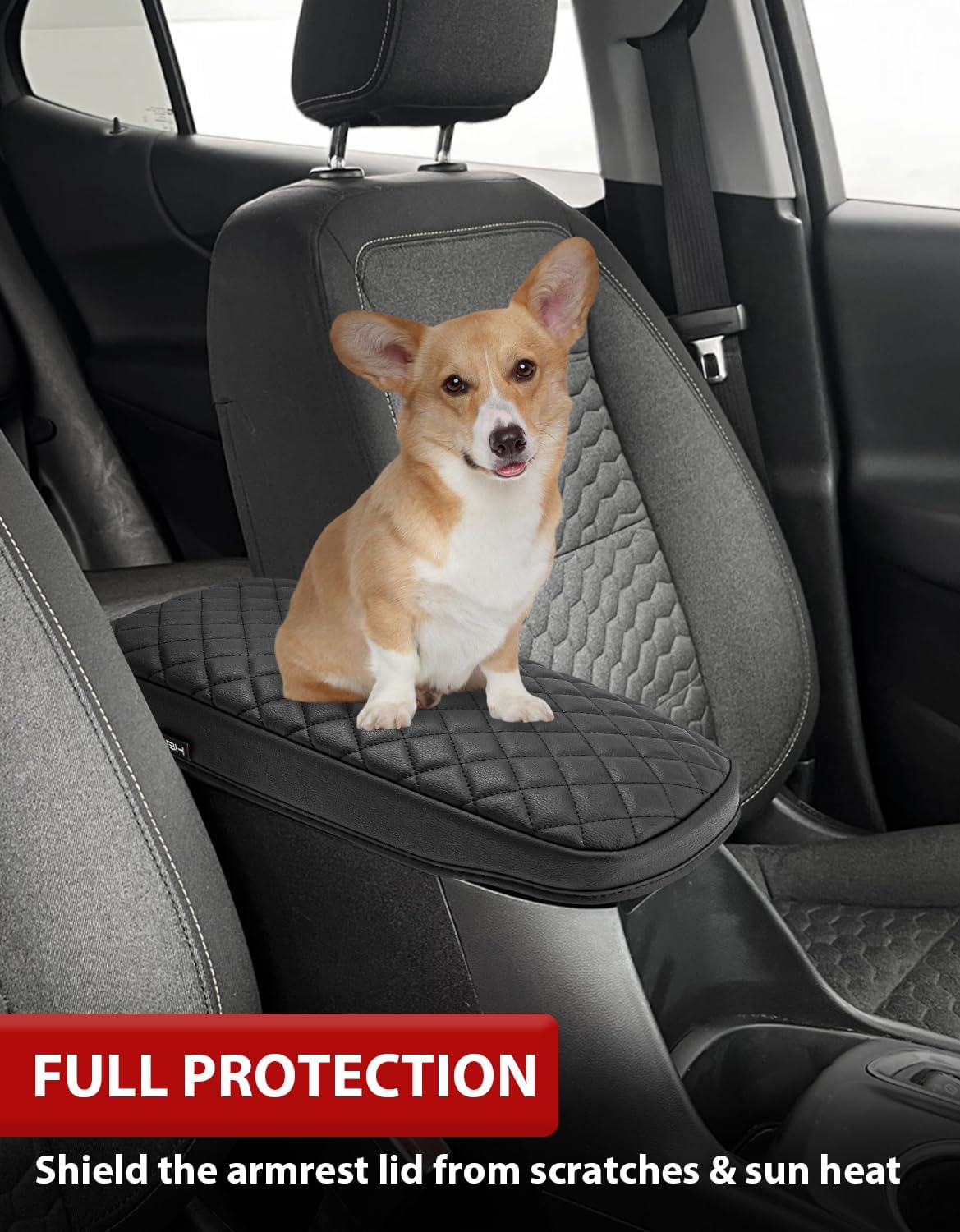 KBH Center Console Armrest Cover for 2018-2024 Chevy Equinox, GMC Terrain, Vinyl Leather Interior Accessories, Middle Console Lid Protector, Arm Rest Cushion Pad, Anti-Scratch, Black