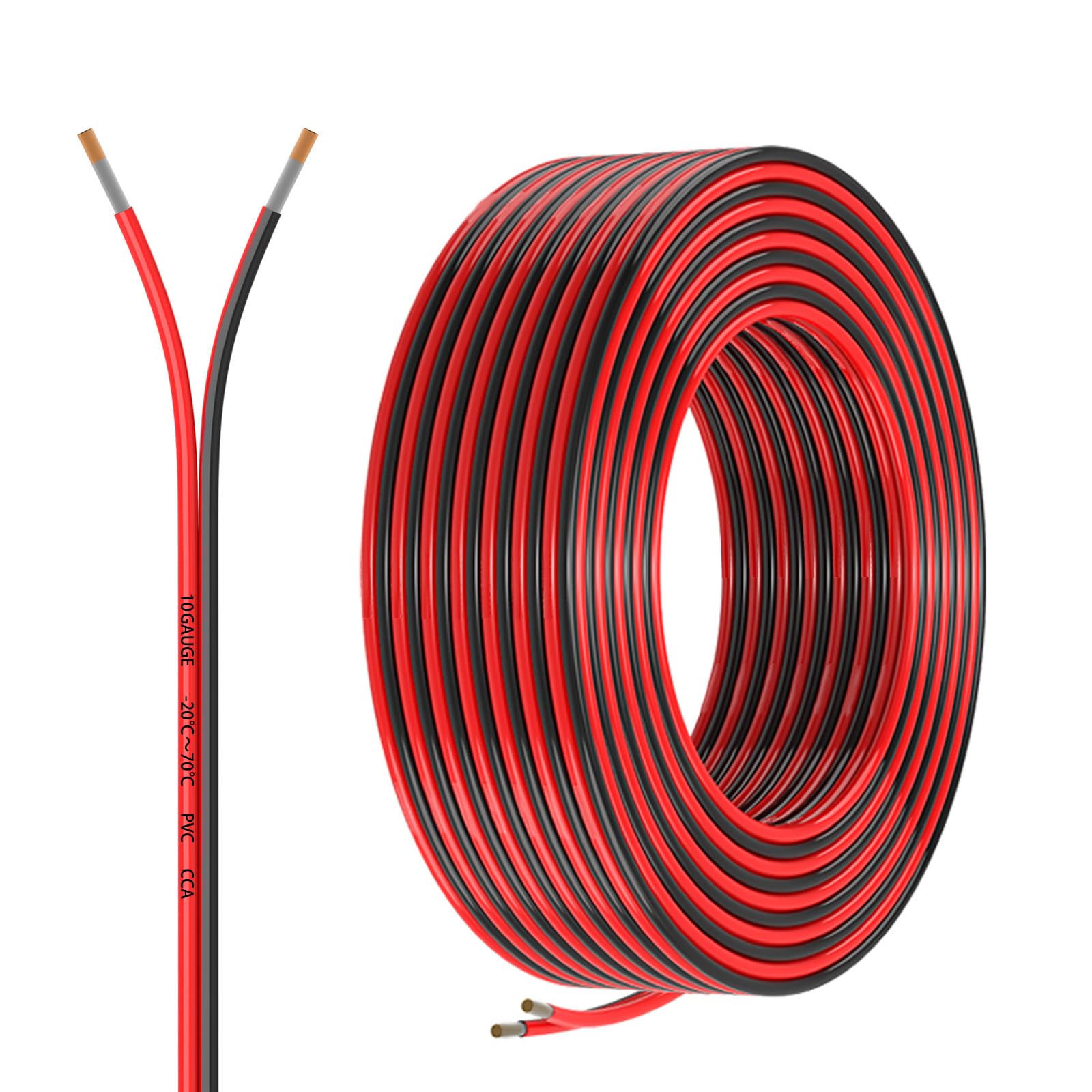 10 Gauge 2 Conductors 150FT Electrical Wire, Red Black Cable, Flexible Low Voltage PVC Copper Clad Aluminum Extension Cord for Car Speaker Wire, LED
